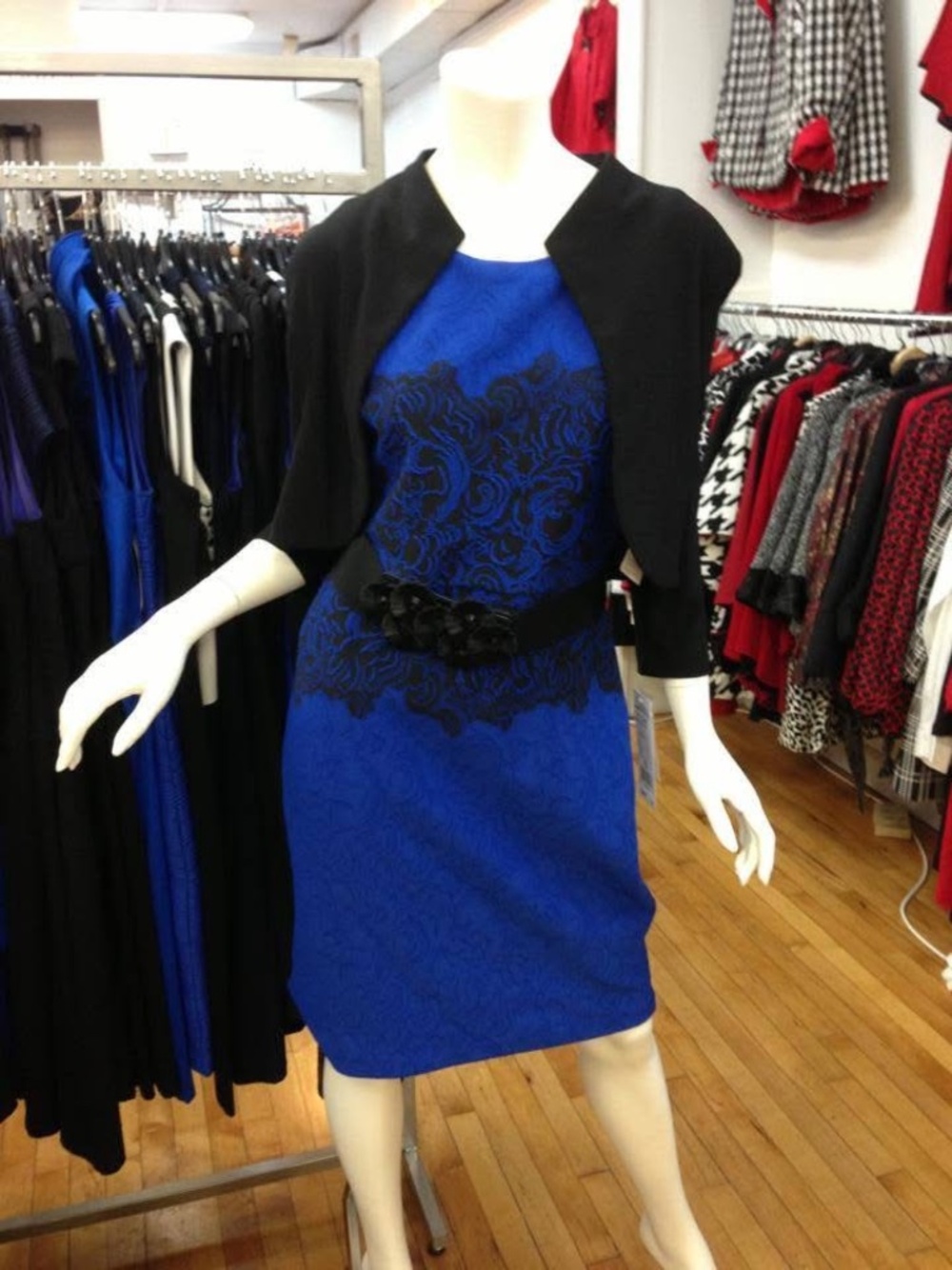 Joseph Ribkoff Royal Blue & Black Lace Sheath Dress | Size 10 | Elegant Cocktail